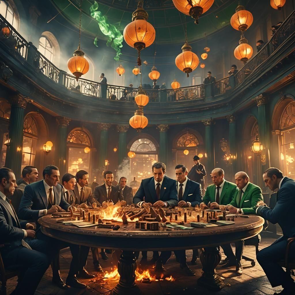 Mafia Bosses Fight Over City, Detailed Matte Painting