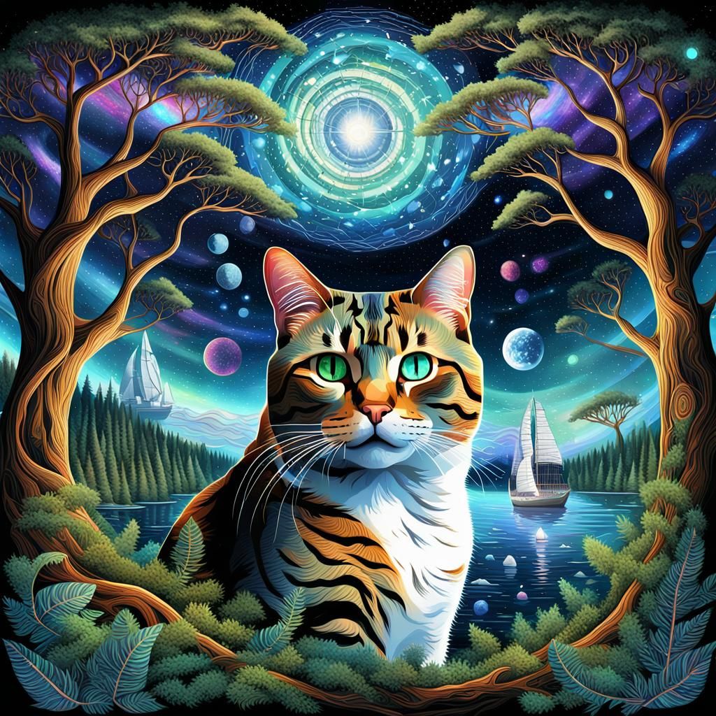 Feline Galaxy: A Fractal Vector Art Dreamscape