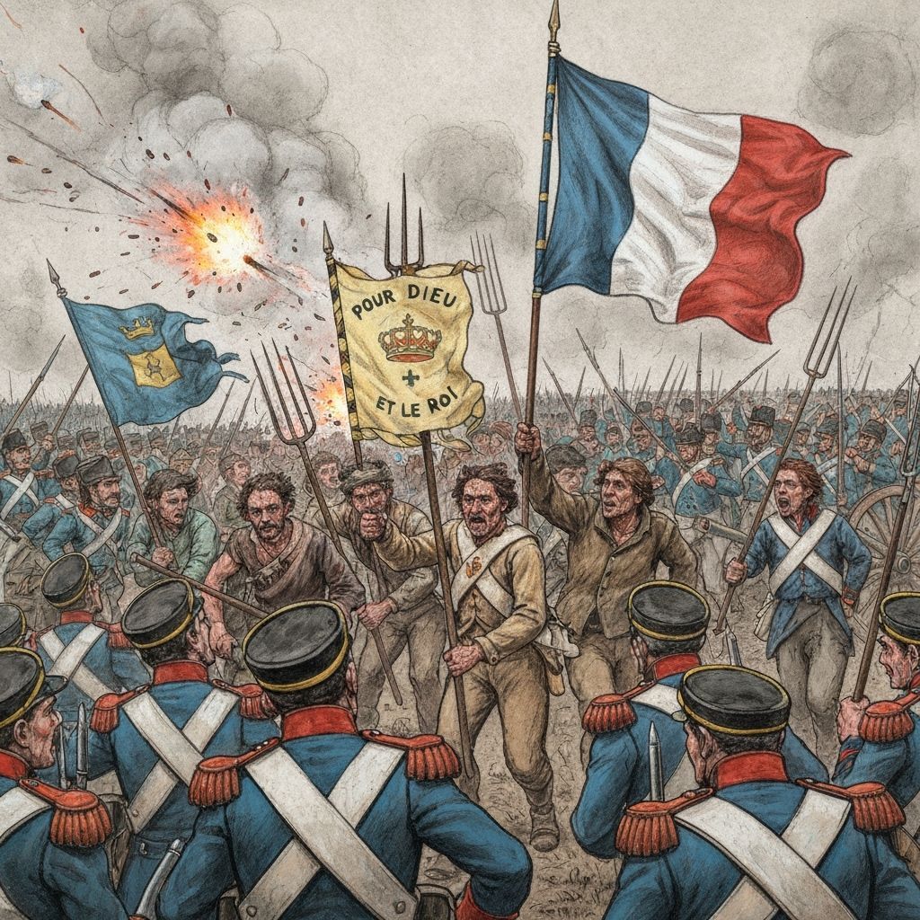 Vendee Peasants Charge Republican Lines in Charcoal Drawing