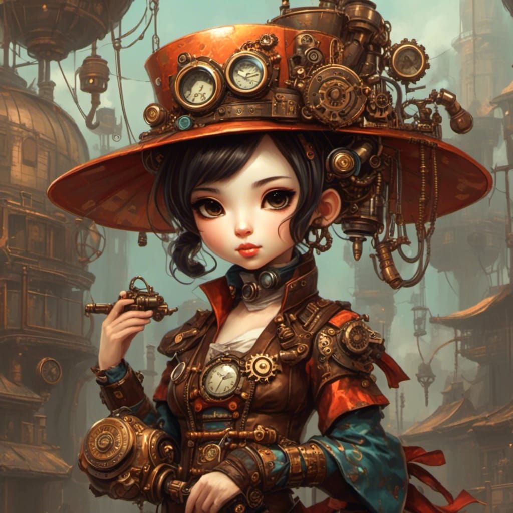 Steampunk Geisha with Mechanical Details