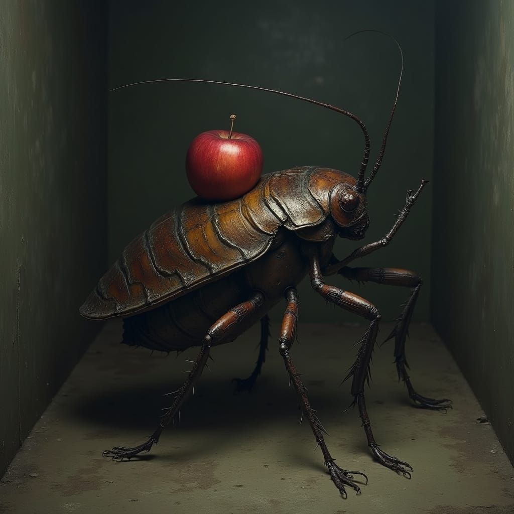 Surreal Cockroach in Dark, Claustrophobic Chamber