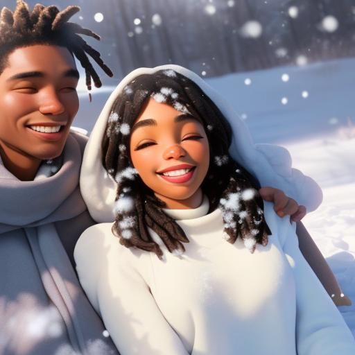 Black Couple's Winter Joy in Divine Sunshine