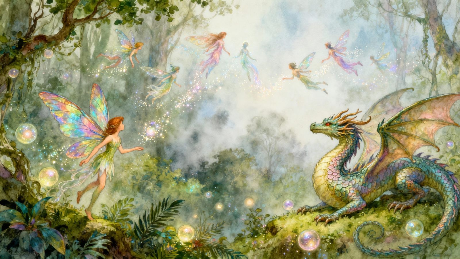 Enchanted Forest with Fairies and Dragons