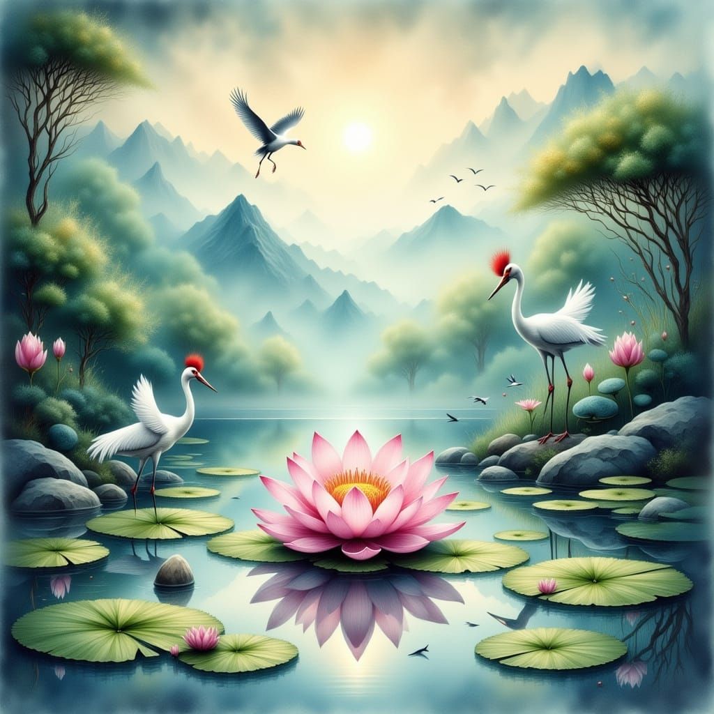 Lotus Between Cranes