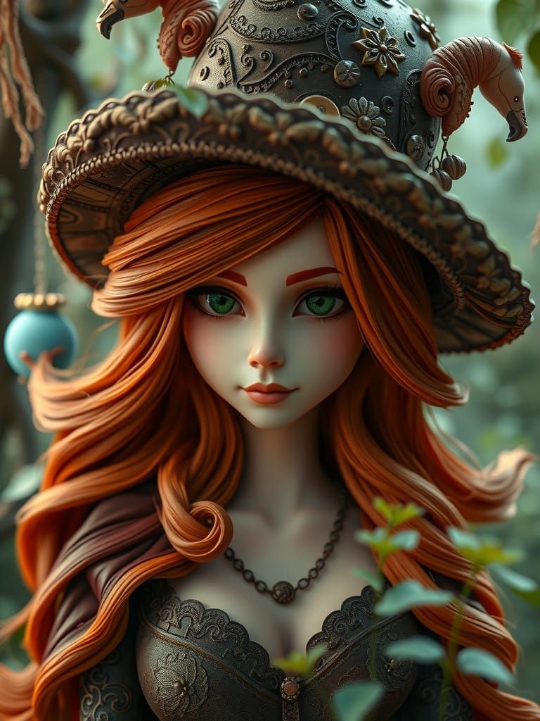 Whimsical Fantasy Lady in Clay Sculpture