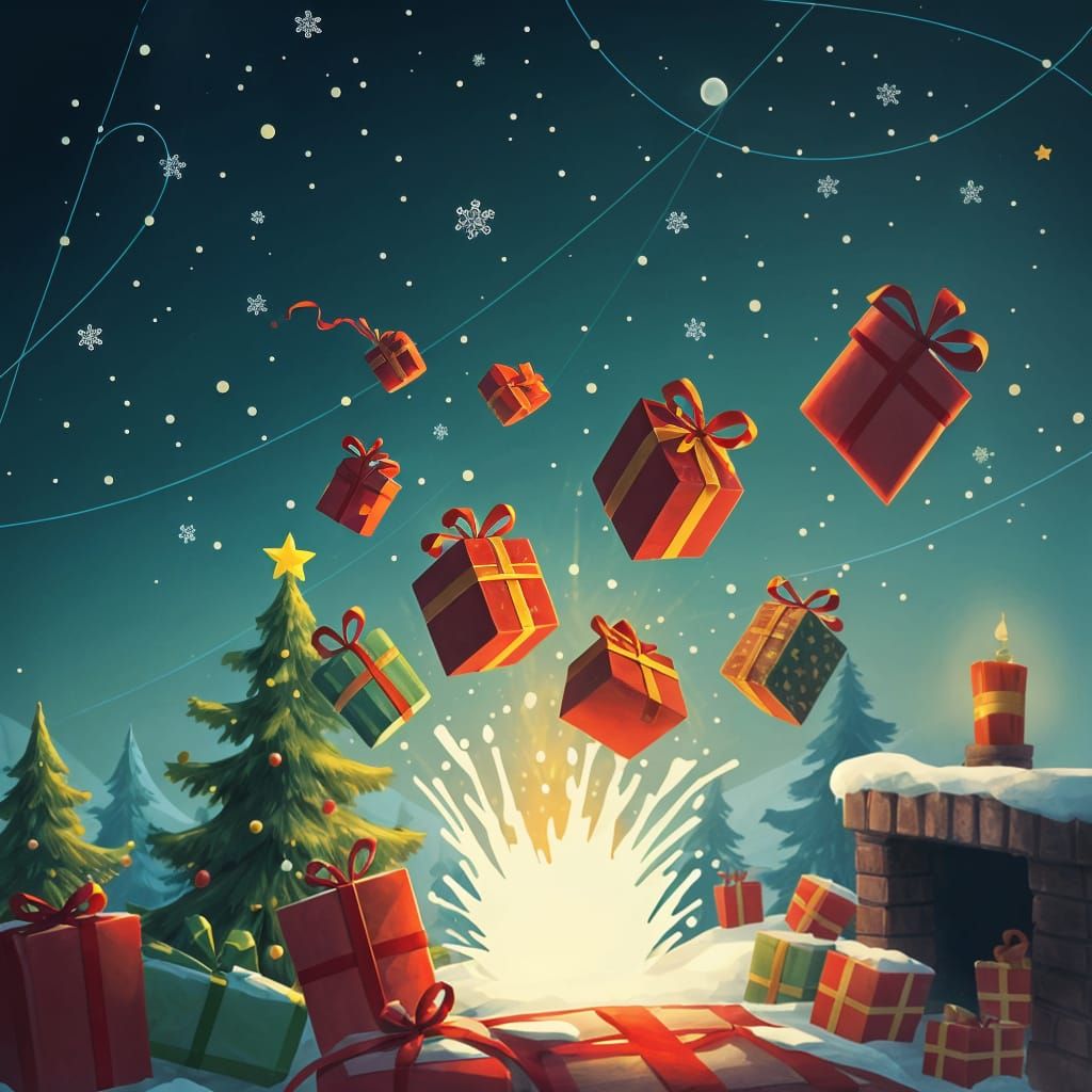 Christmas Presents Jumping Down a Chimney