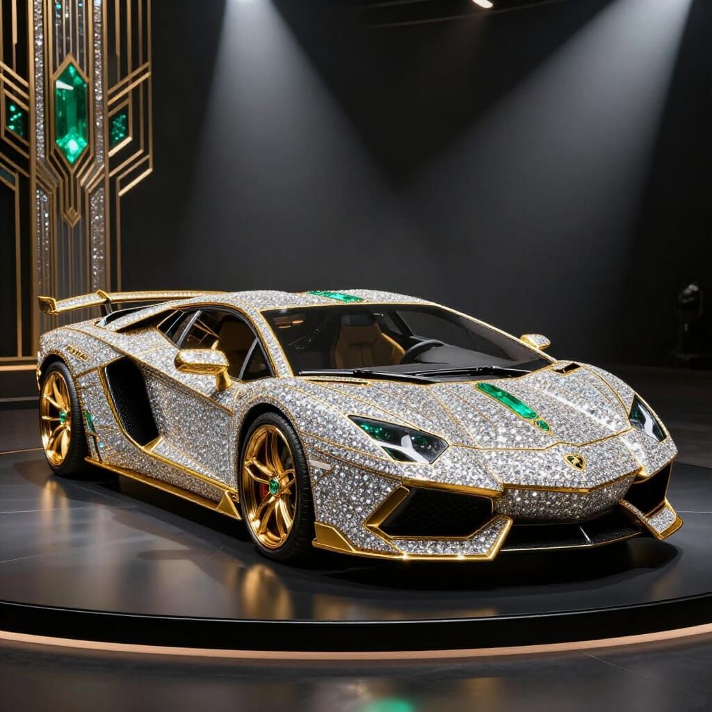 Opulent Gold and Gemstone Sports Car 3D Render