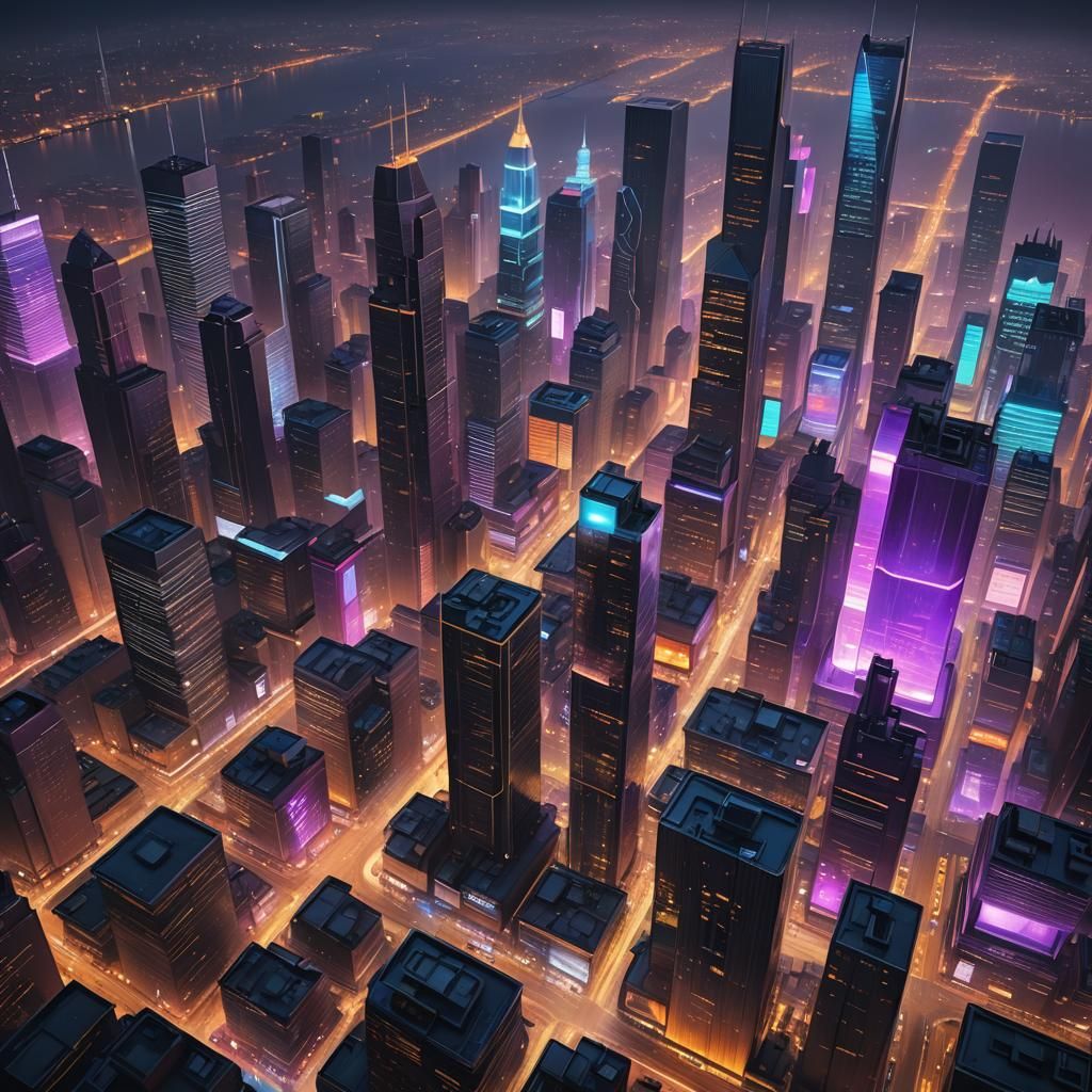 Metropolis at Night: A Digital Oil Painting