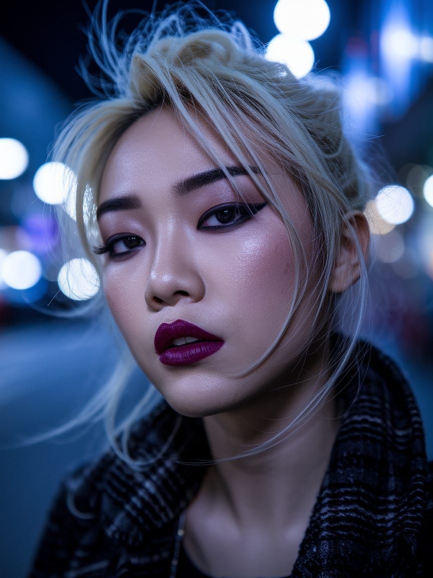 Urban Portrait: Woman with Plum Lips and Smokey Eyes