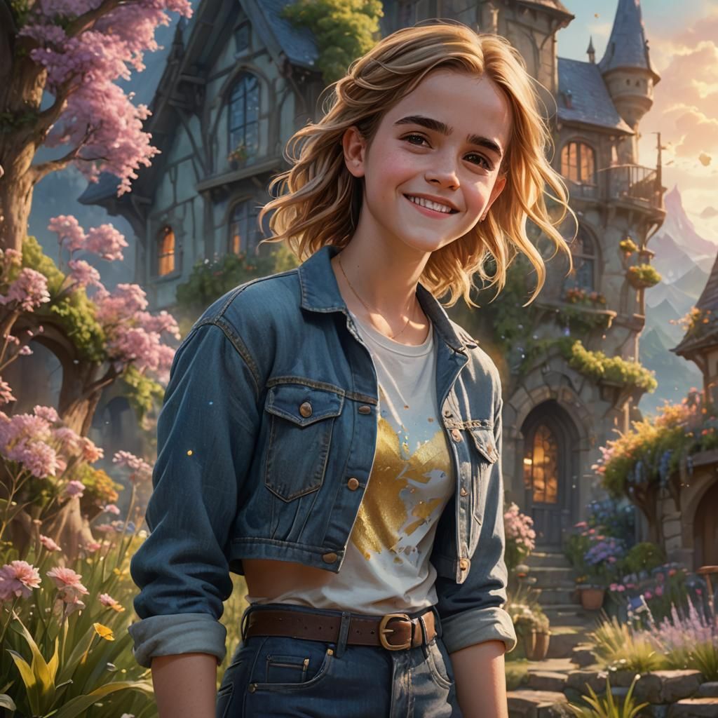 Golden-Haired Girl in Fantasy Landscape, Digital Art