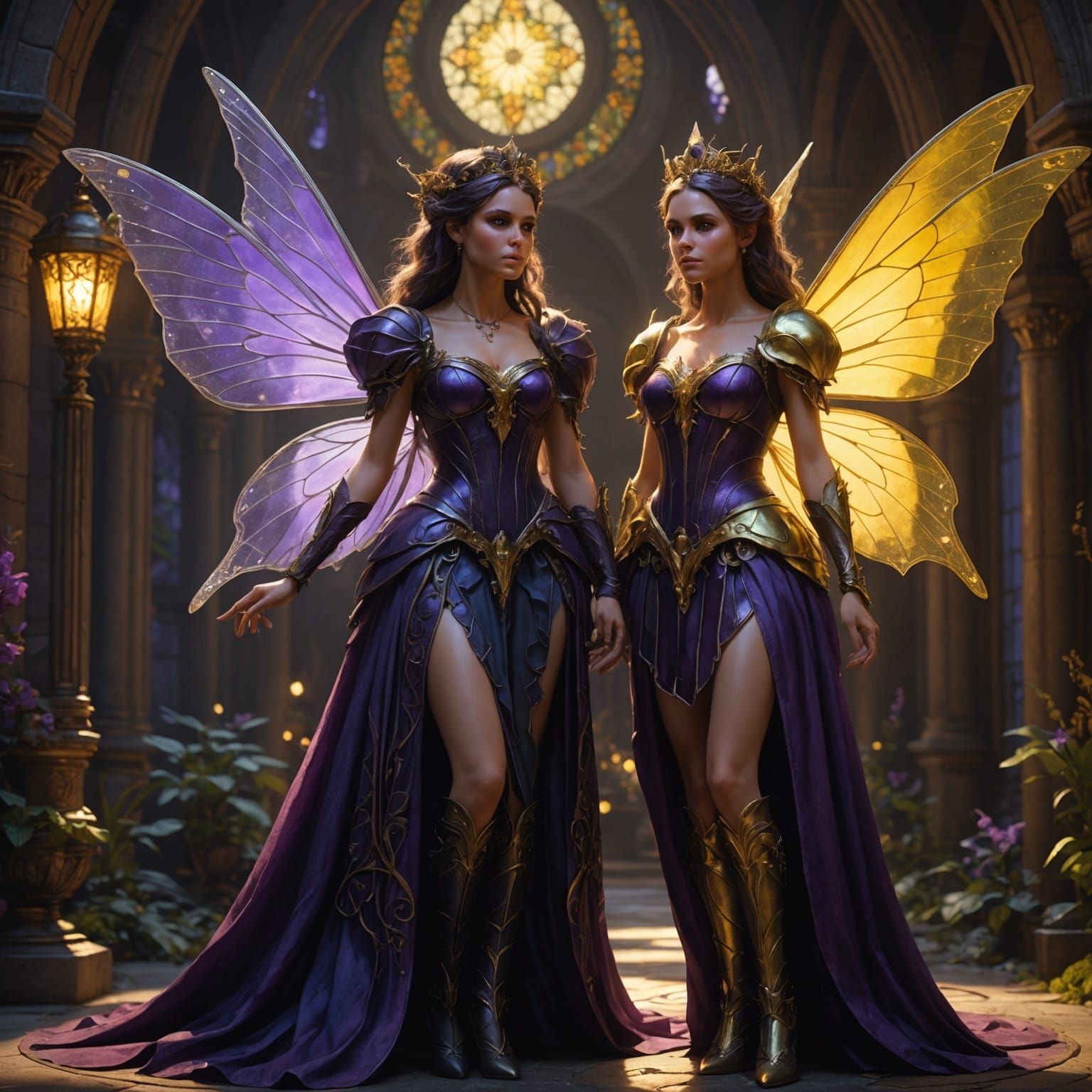 Dark and Light Fairy Princesses, Digital Art