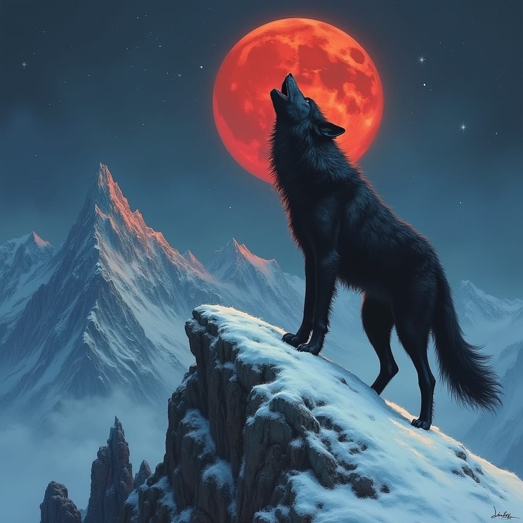 Direwolf Howling at Moon in Dark Fantasy Style