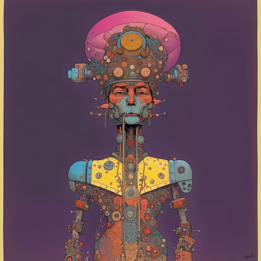 Steampunk Robot Shaman Portrait in Comic Art Style