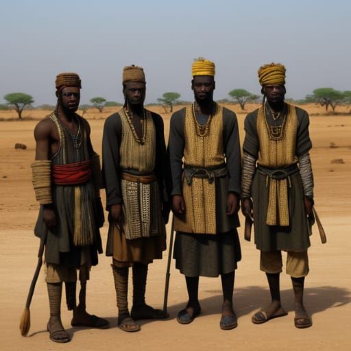 Historical Scene of African Slave Traders in Traditional Att...