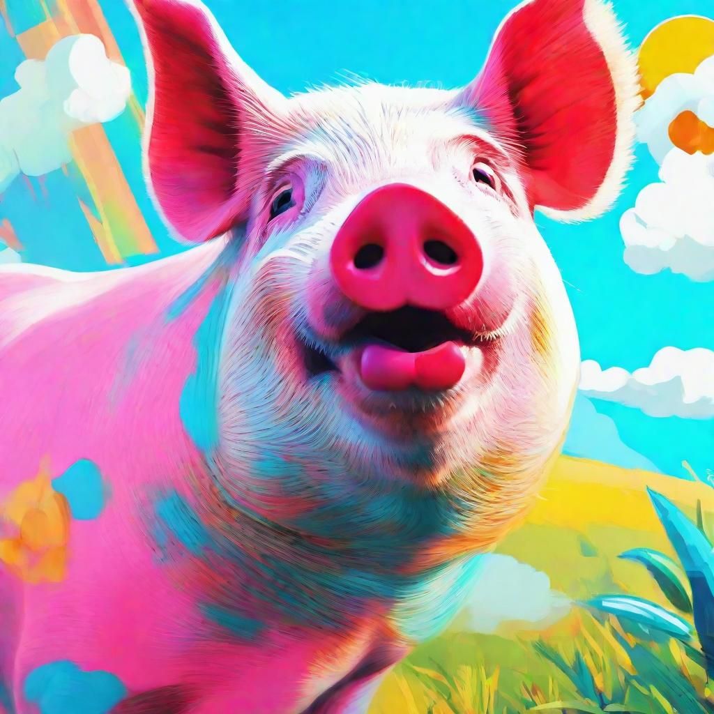Pop Art Pig with Lipstick in Farmyard