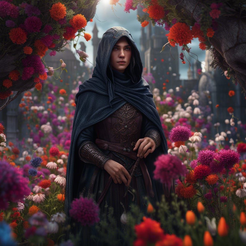 Turkish Nazgul Girl Among Flowers: Digital Art