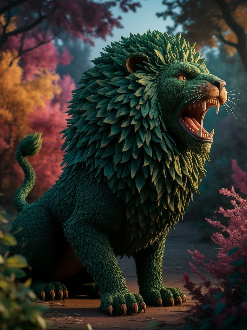 Lion-Like Bush Roars in Enchanting Forest