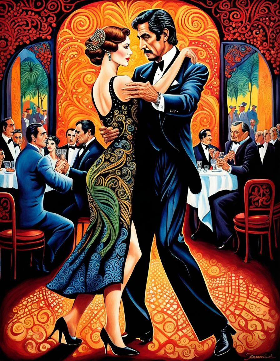 Tango Dance with a Lady, in Art Deco Style
