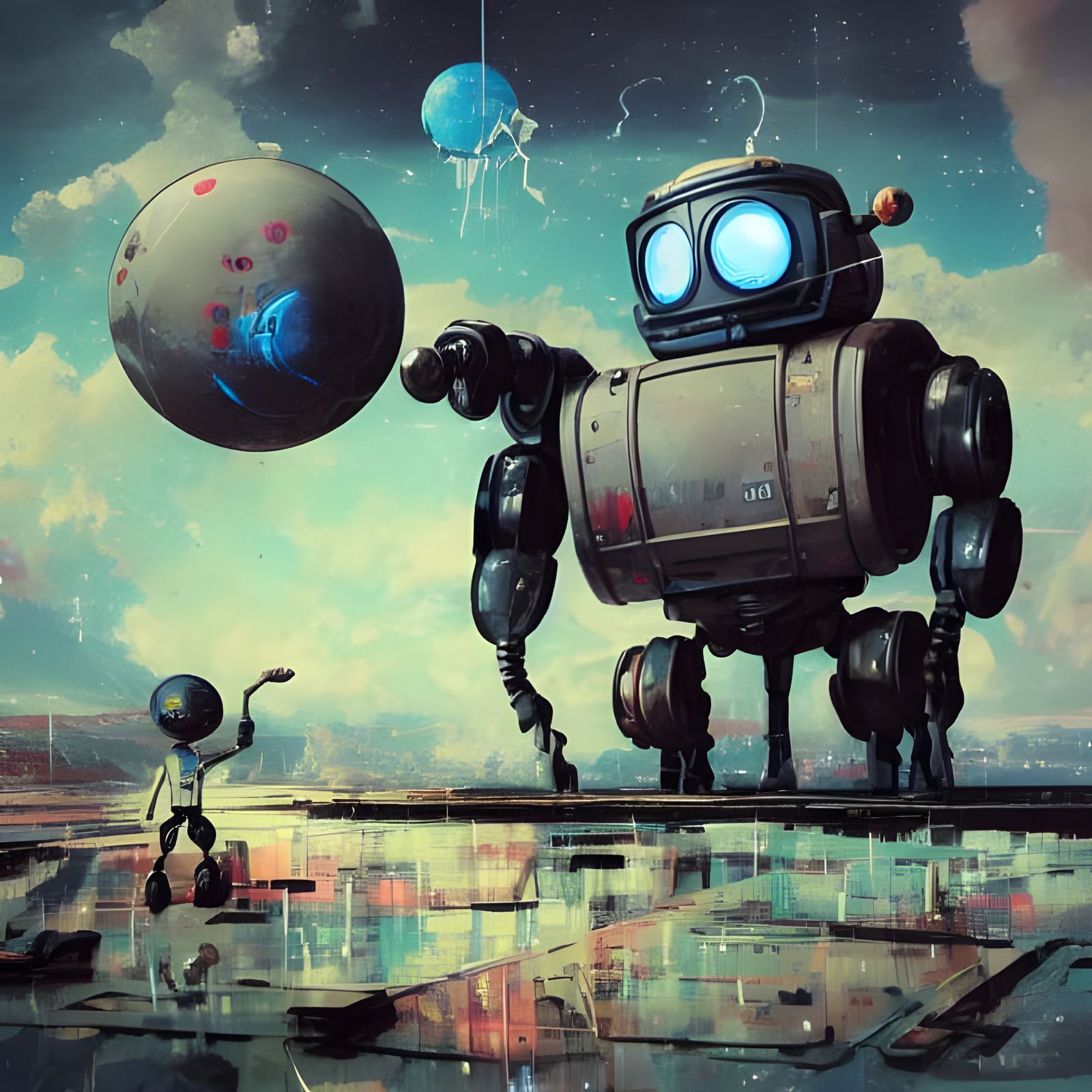 Toy Robot and Ball in Pop Art Style