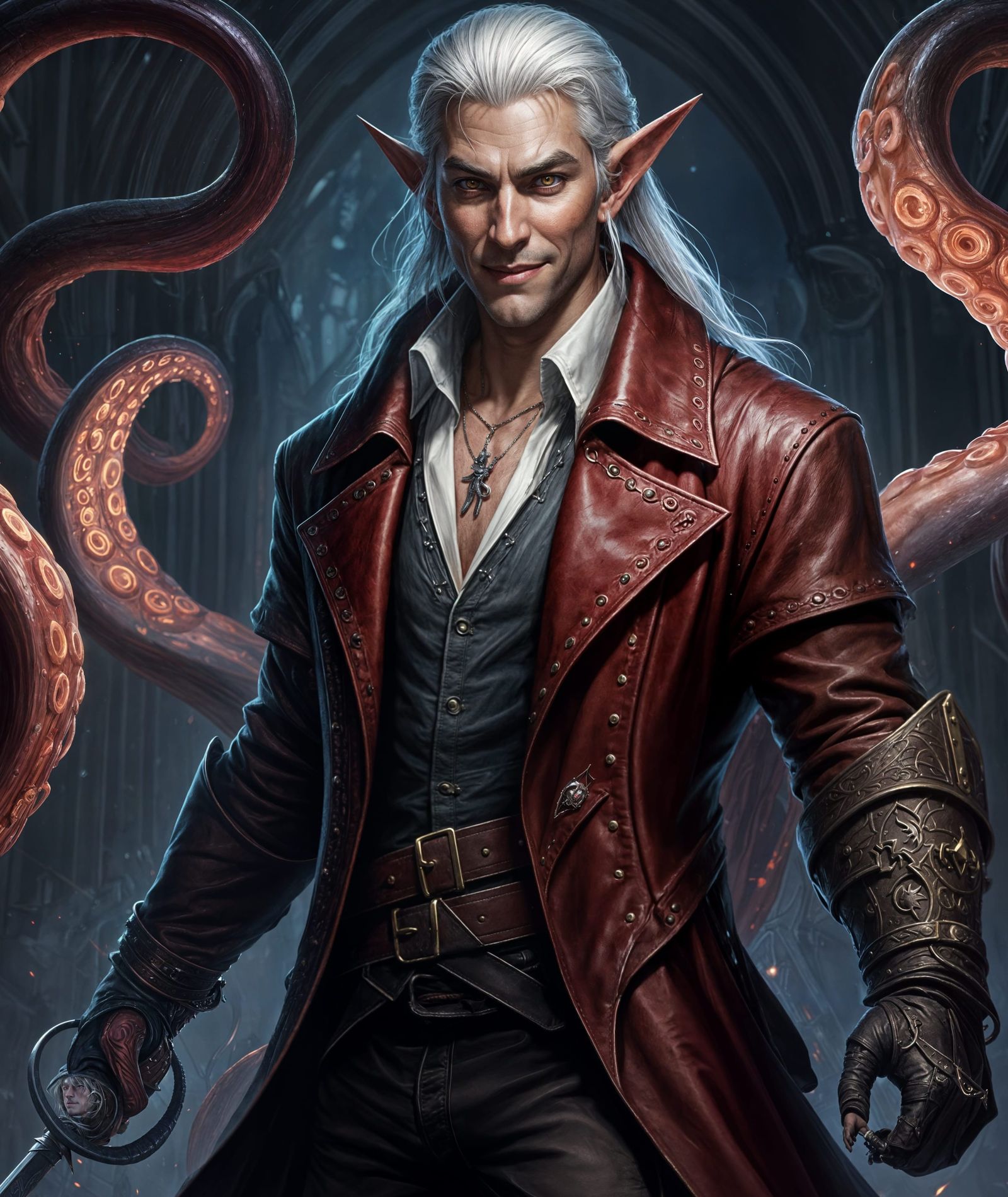 Dark Fantasy Swashbuckler Elf Wererat Warlock in Red Leather...