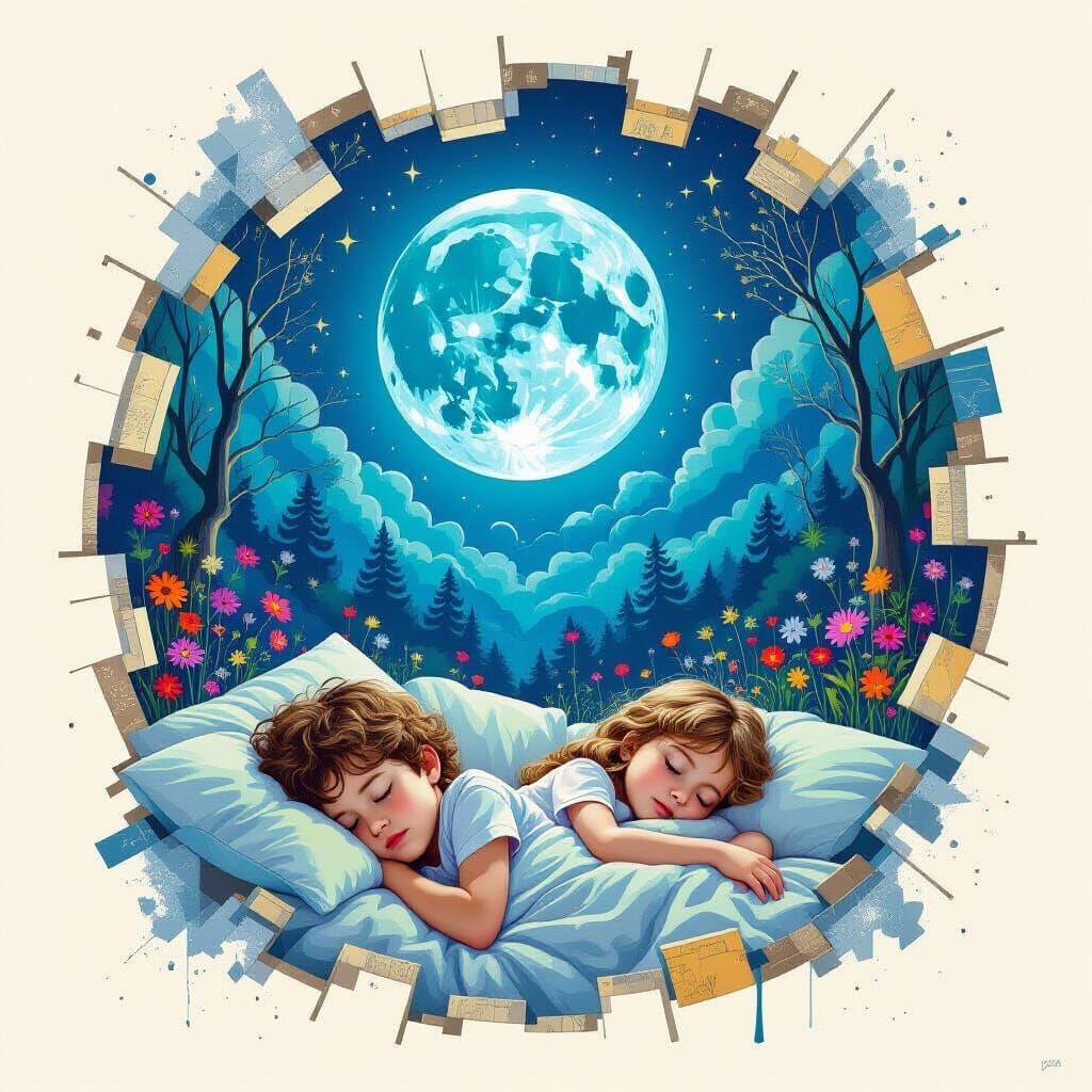 Surreal Moonlight Whispers Secrets: Vibrant Fragmented Art