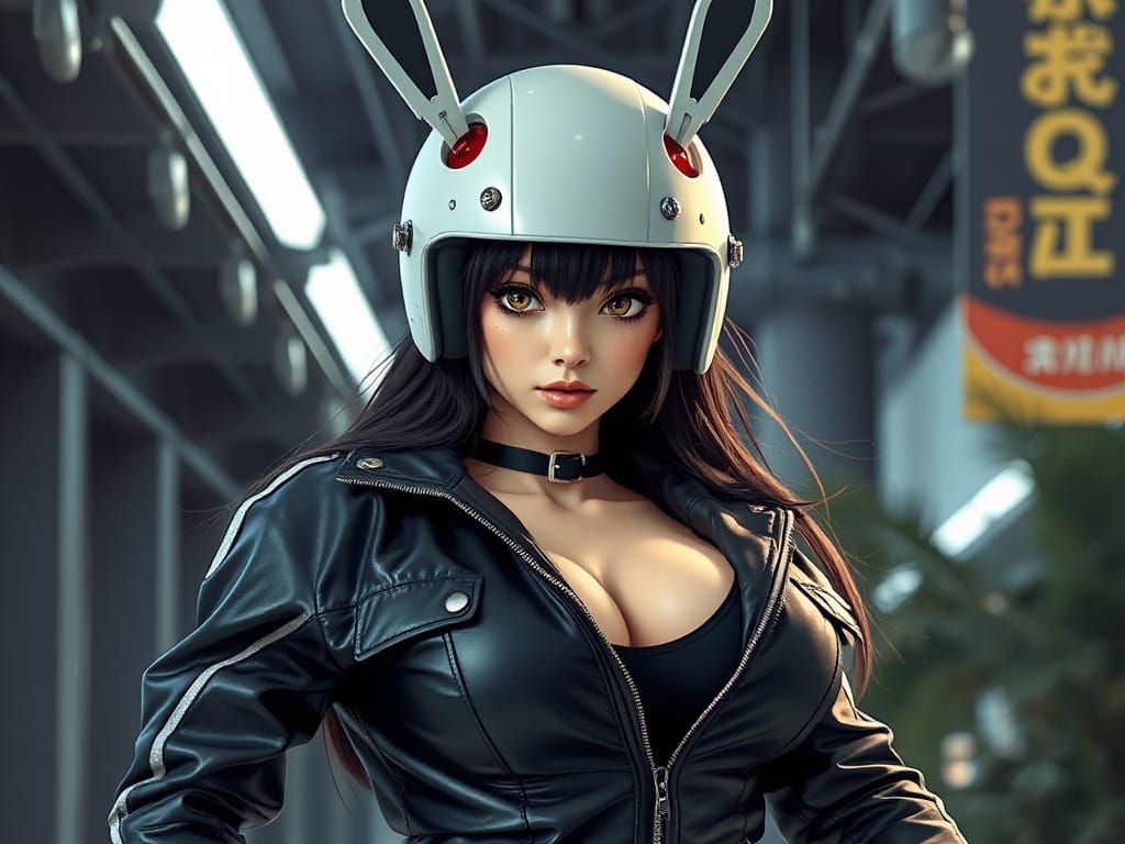 Cyberpunk Biker with Robotic Rabbit Ears