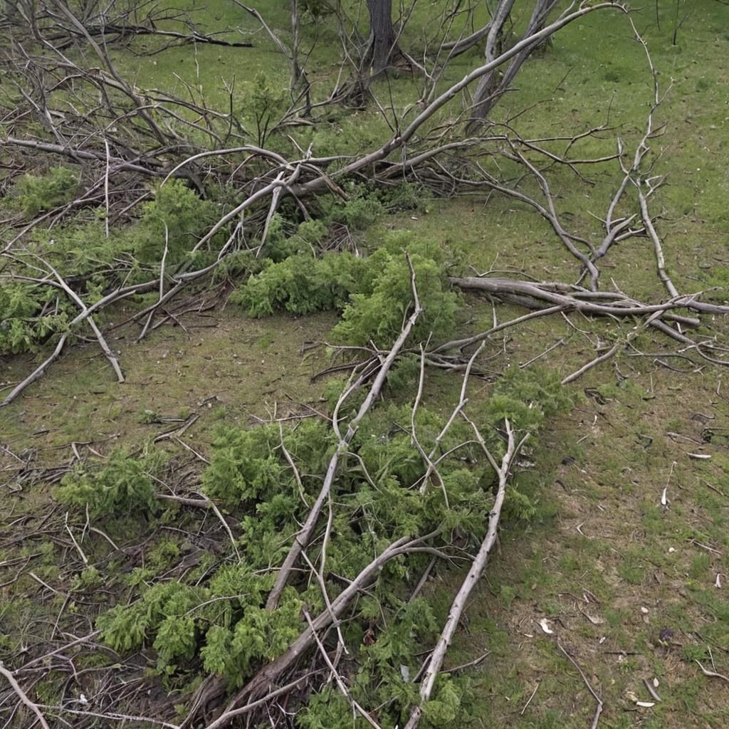 Broken trees and branches after a storm