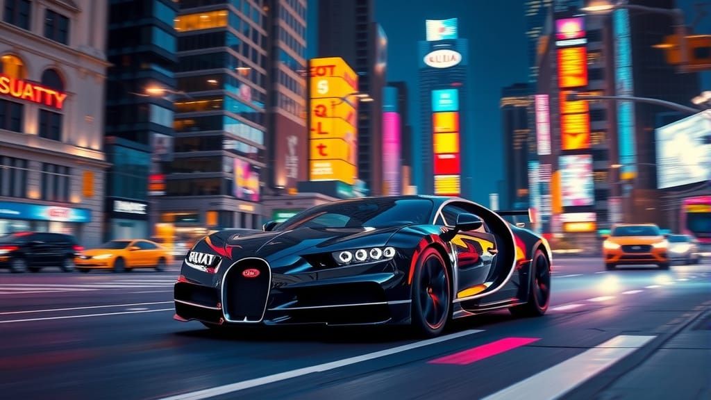 Bugatti Races Through Neon Future City
