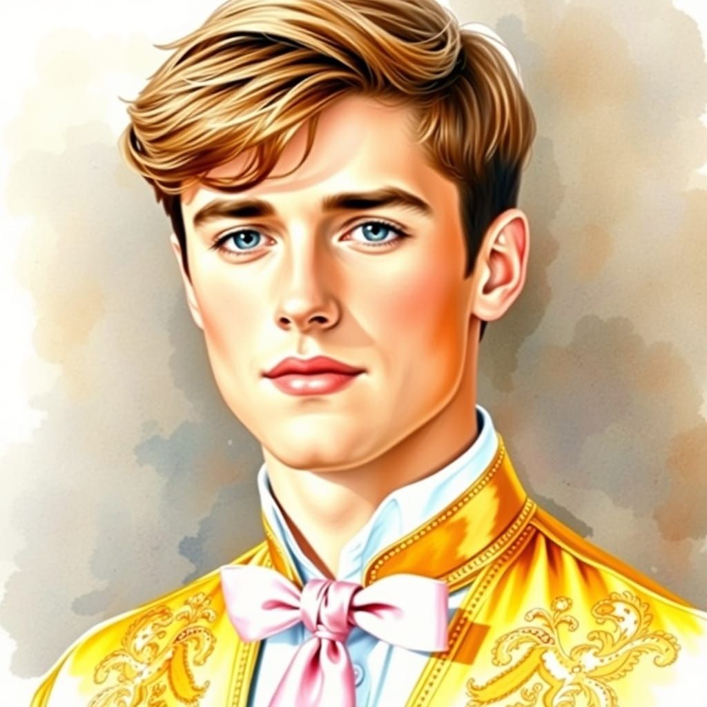 Watercolor Portrait of a Handsome Young Man
