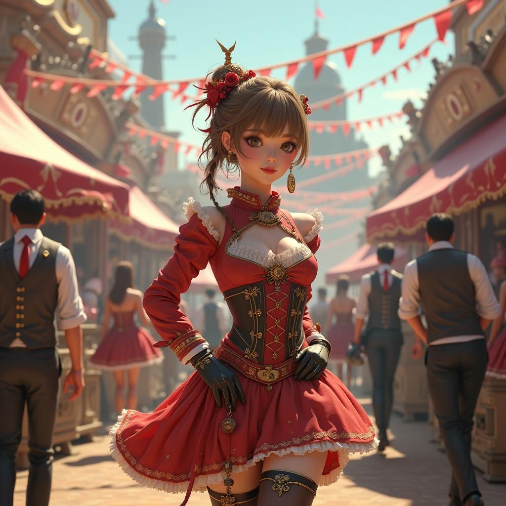 Steampunk Circus Festival in 3D Anime Style