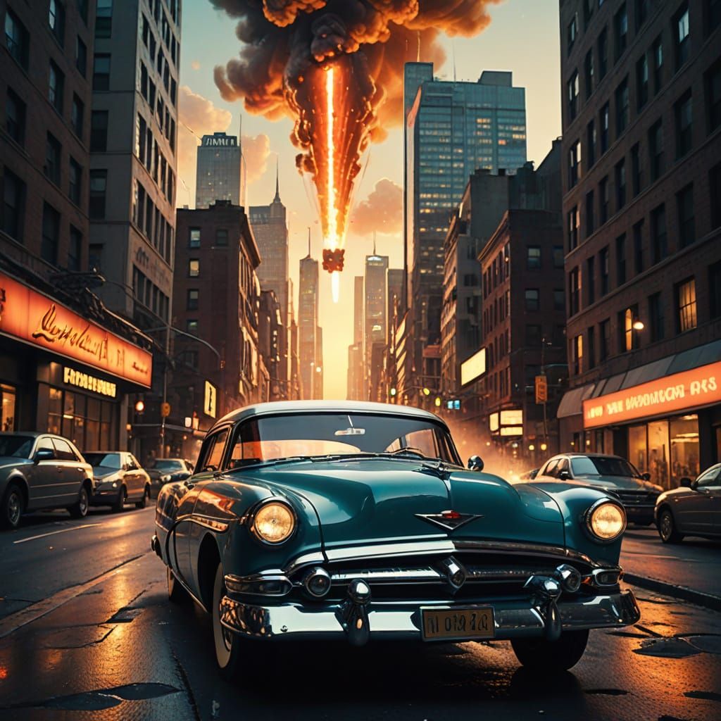 Flying Cars Soar Over Retro-Futuristic City