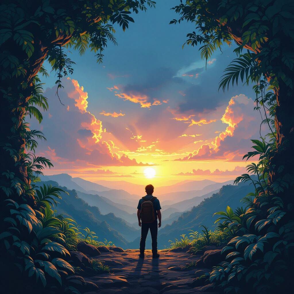 Solitary Explorer in Sun-Dappled Colombian Jungle Clearing