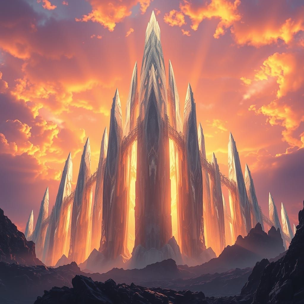 Surreal Crystal Spire Landscape in a Maximalist, Hyperrealis...