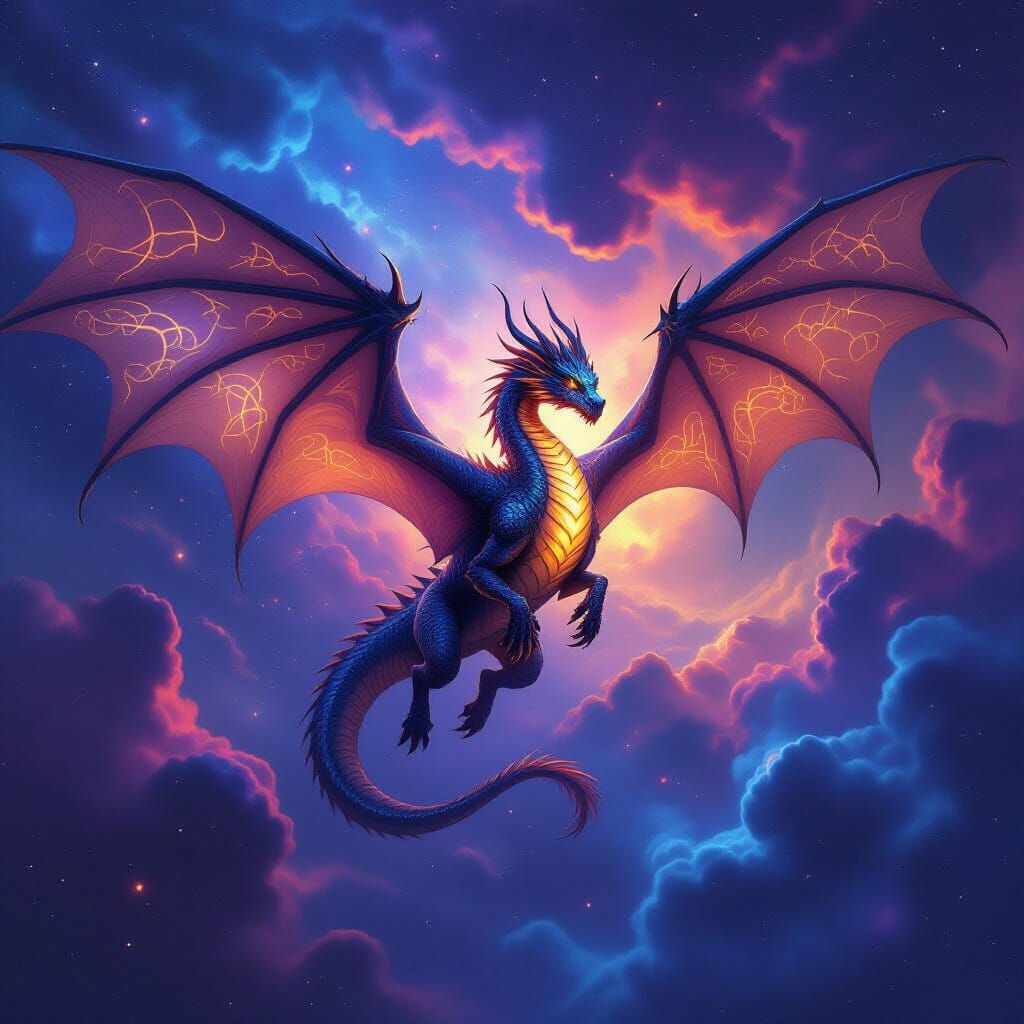 Majestic Dragon Soars Through Cosmic Nebula Sky