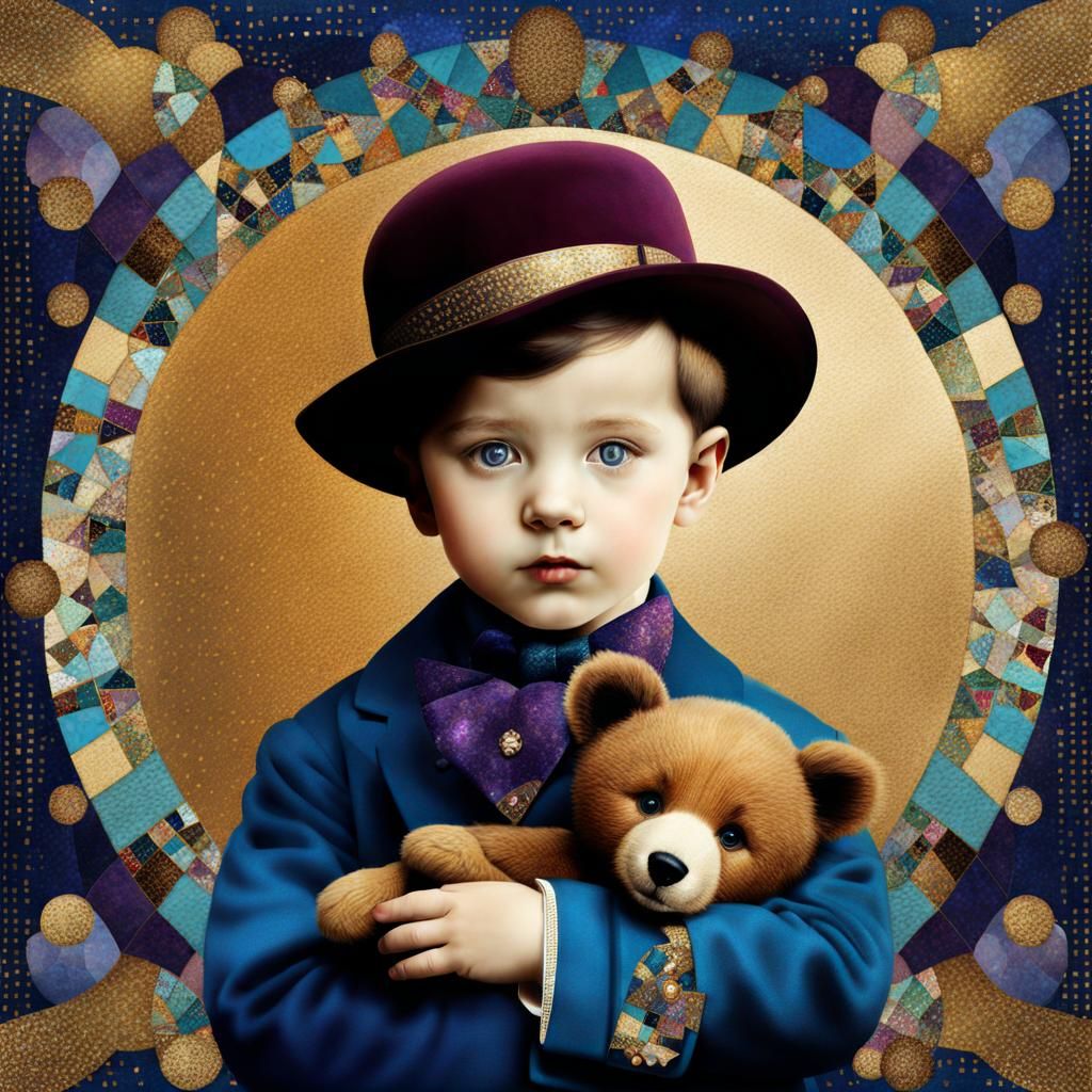 Child with Teddy Bear in Mosaic Collage Style