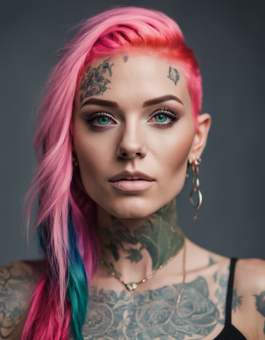 Alt Goth Girl Portrait with Rainbow Tattoos