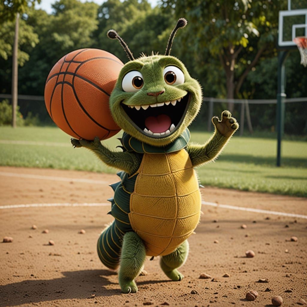 Caterpillar Plays Basketball: A Digital Art Creation