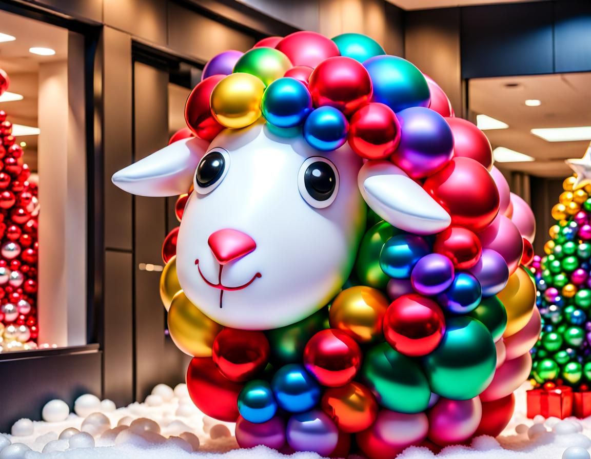 Festive Christmas Sheep Balloon Sculpture in 3D