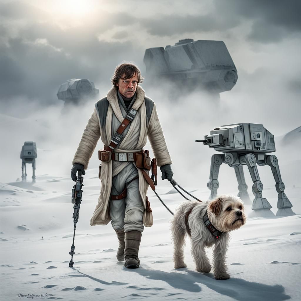 Luke Skywalker Walks Dog-Sized AT-AT on Hoth