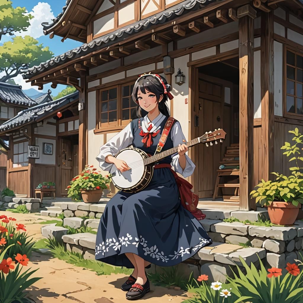 Anime Woman Plays Banjo in Andora