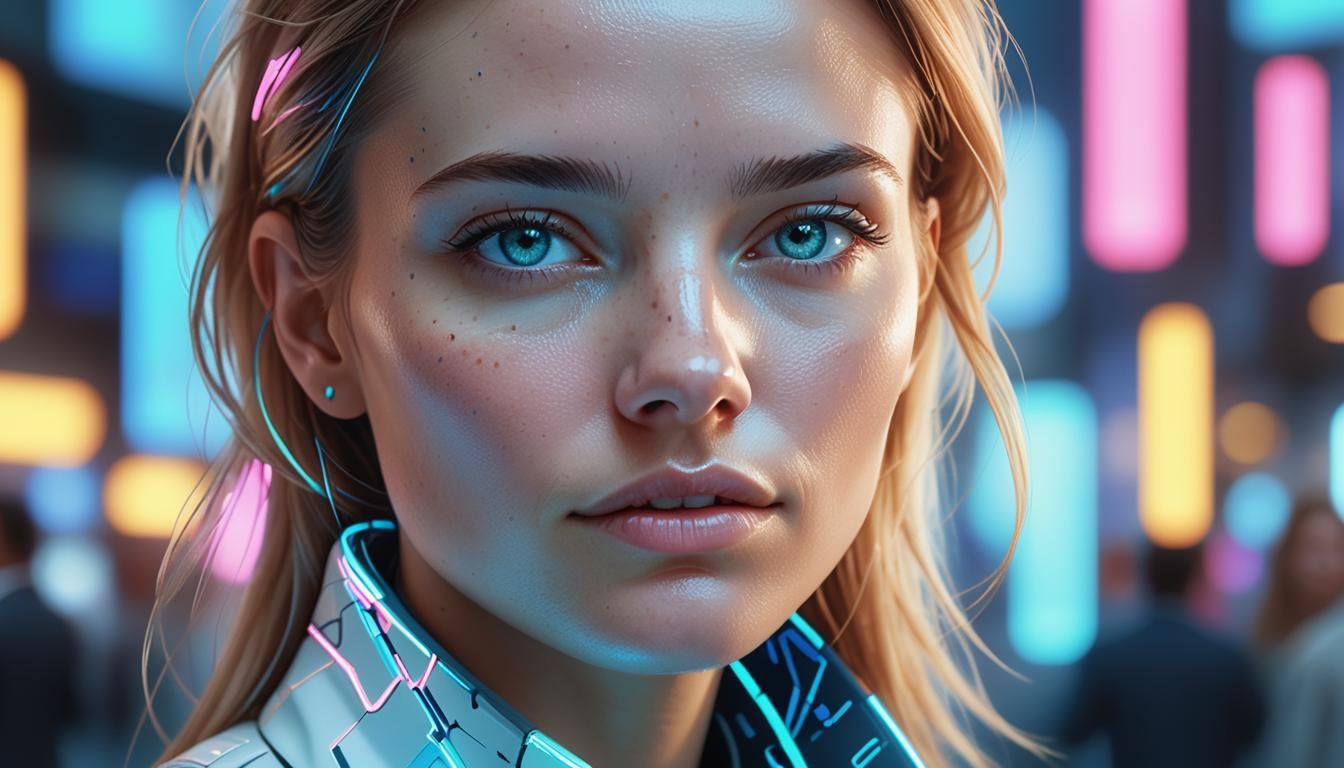 Young Entrepreneur Contemplates Market Data in Digital Art