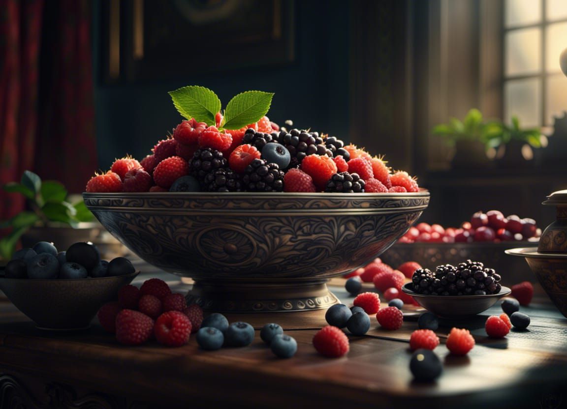 Cinematic Bowl of Berries: Digital Matte Painting