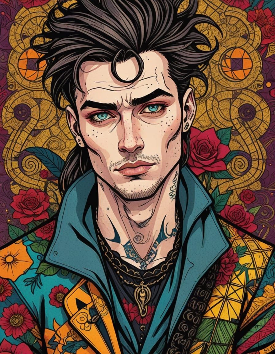 Stylish Fantasy Fashion Illustration in Vibrant Comic Book S...