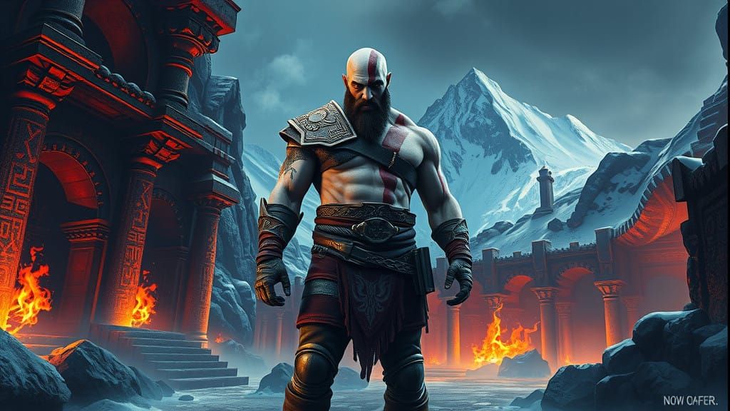 God of War in Snow-Capped Midgard Ruins