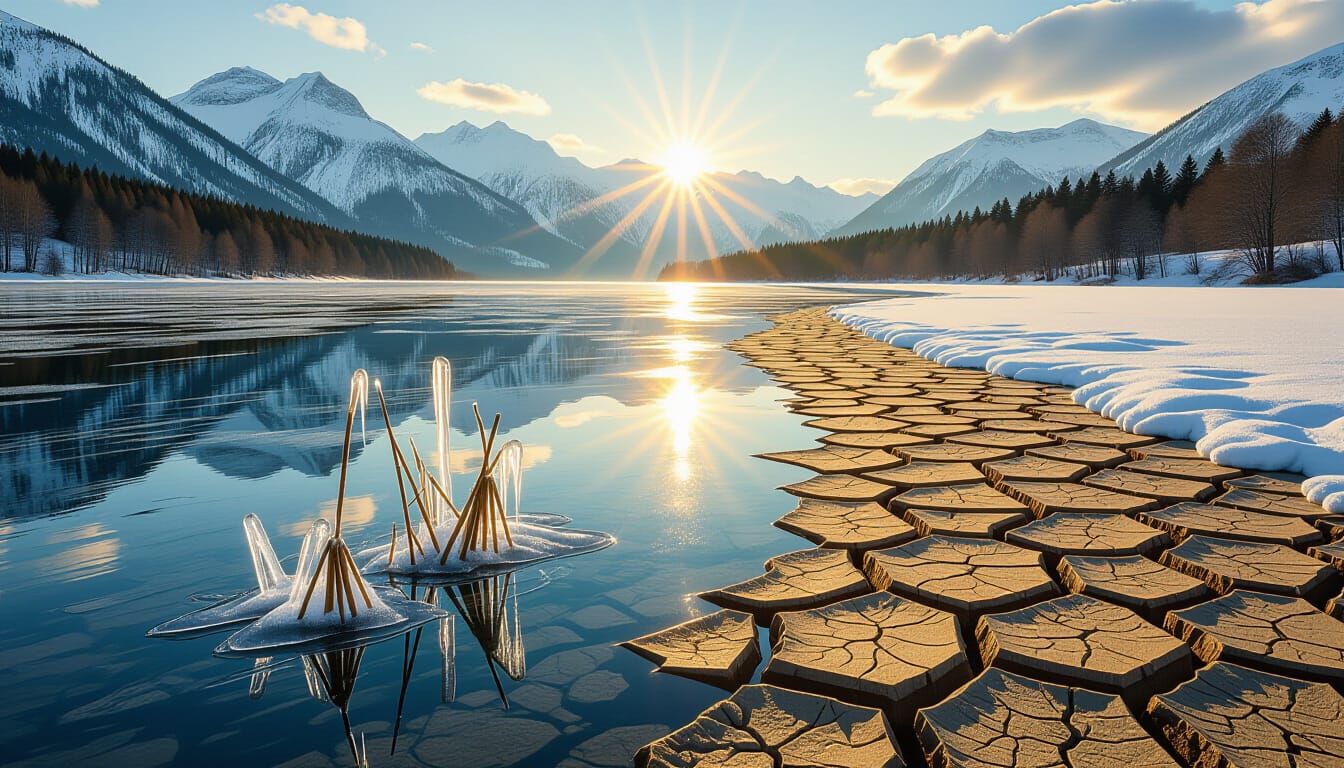 Frozen Lake Meets Cracked Riverbed in Double Exposure