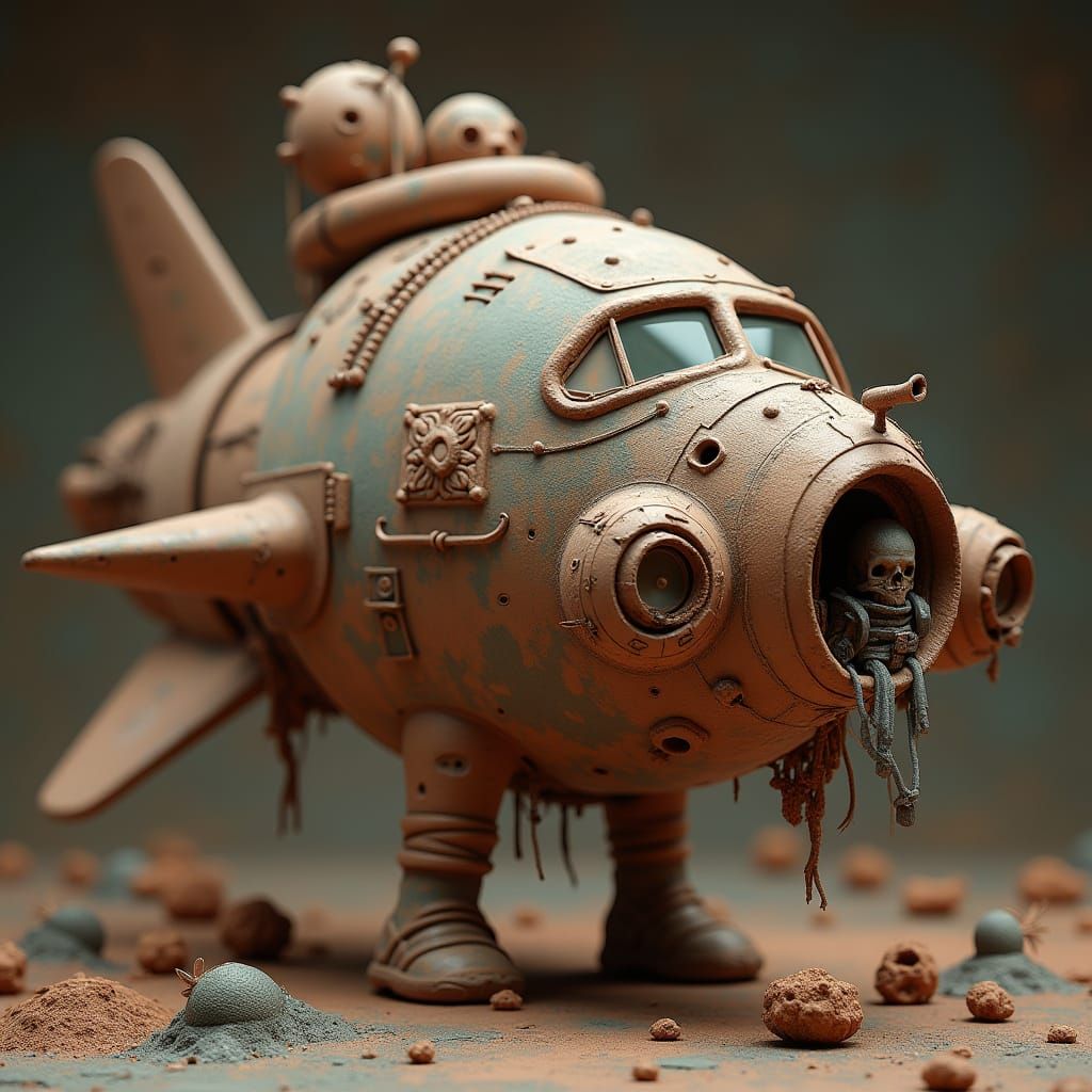 Earthy Clay Spaceship with Dramatic Lighting