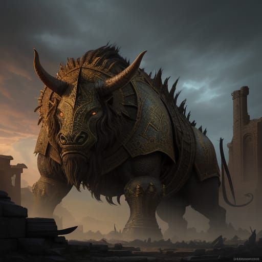 Epic Minotaur in Ruined Temple - Hyper-Realistic Digital Art