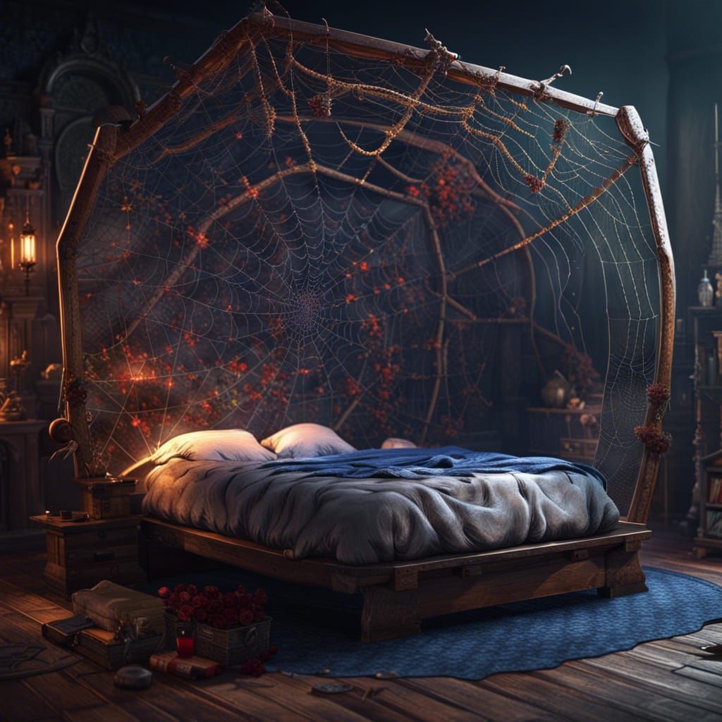 Spiderweb Bed: Fantasy Concept Art in Digital Style