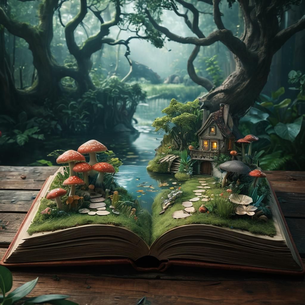 Storybook World with Lush Plants in Surreal Style