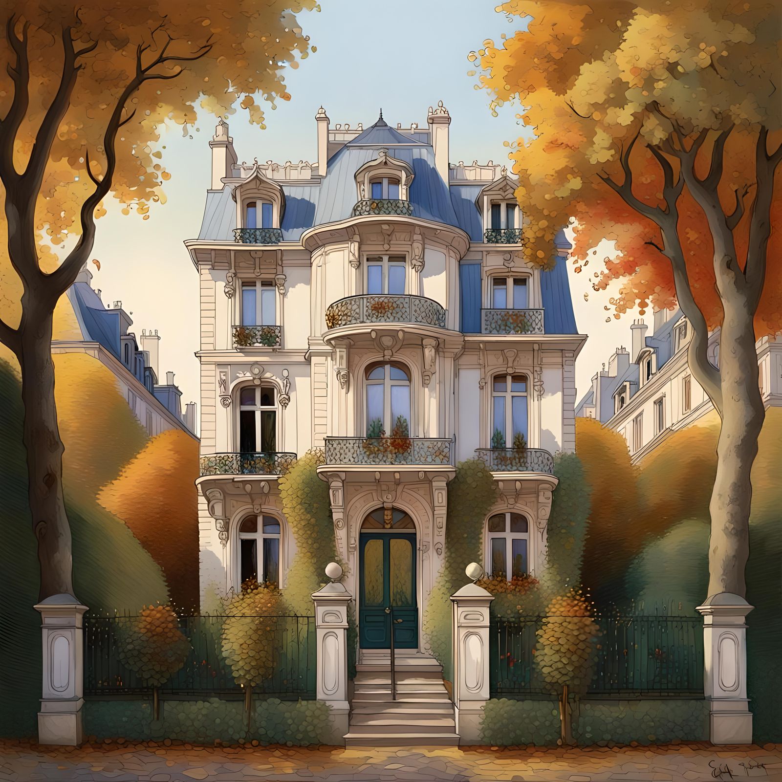 Intricate Belle Epoque Mansion in Gouache Style